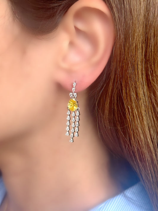 Elegant Earrings With Tear Drop Stone Yellow Color