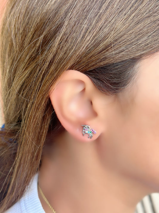 Unicorn Design Earrings With Coloured Stones