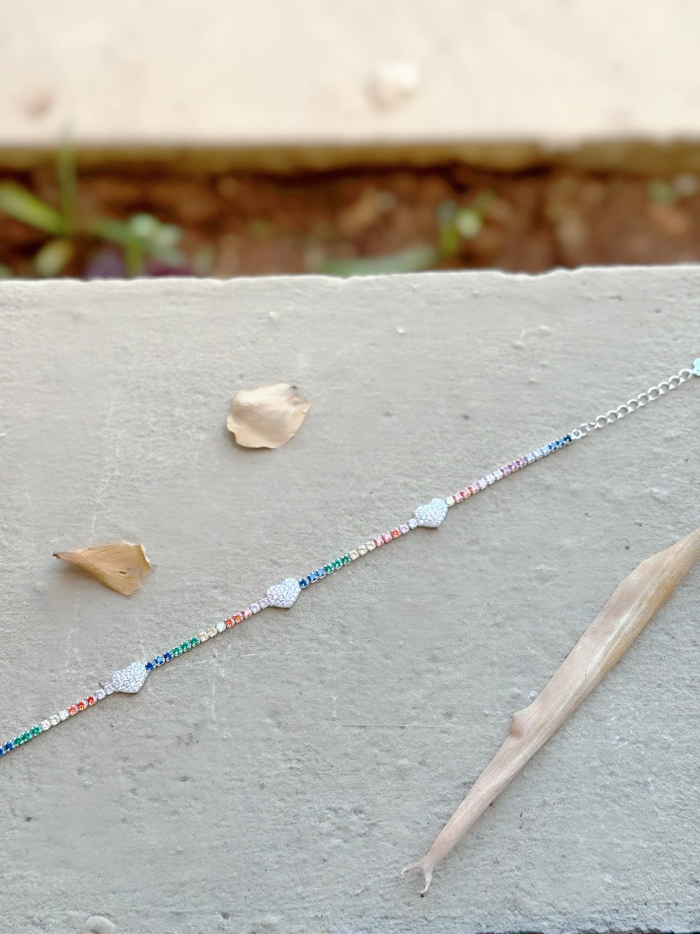 Rainbow Colors Tennis Bracelet Design With White Hearts