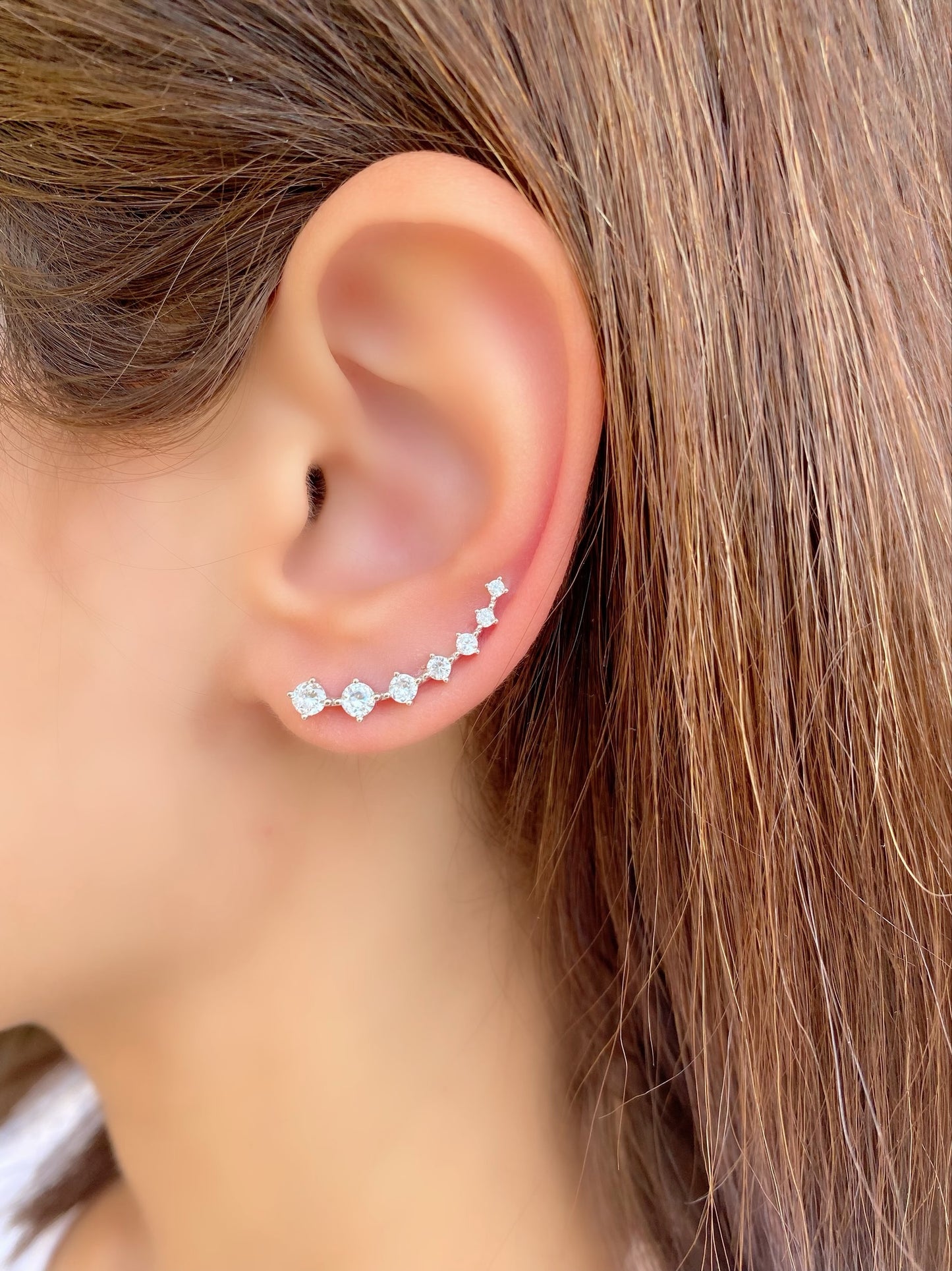 Ear Climbing Round Stone Design Earrings