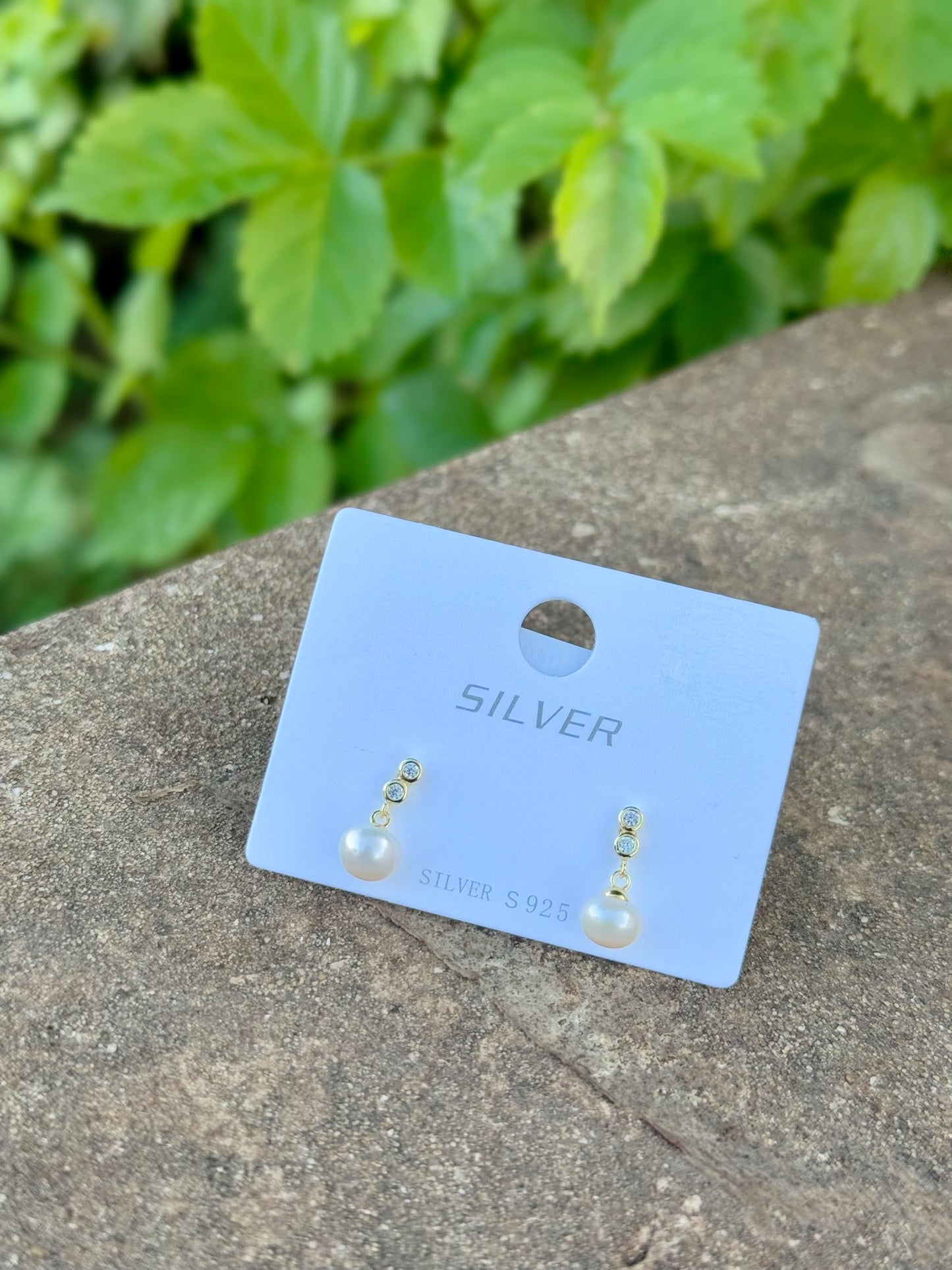 Silver 925 Gold Plated Pearl Design Earrings