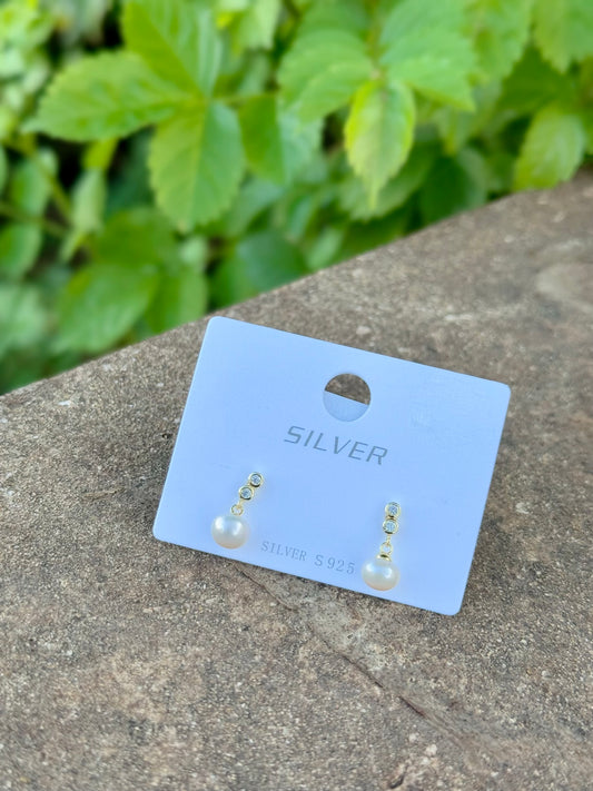 Silver 925 Gold Plated Pearl Design Earrings