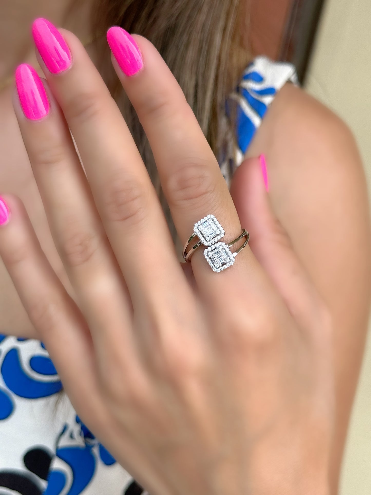 Adjustable Two Square Baguette Stone Design Ring