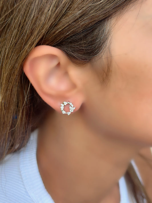 Circle Design Earrings With White Stones