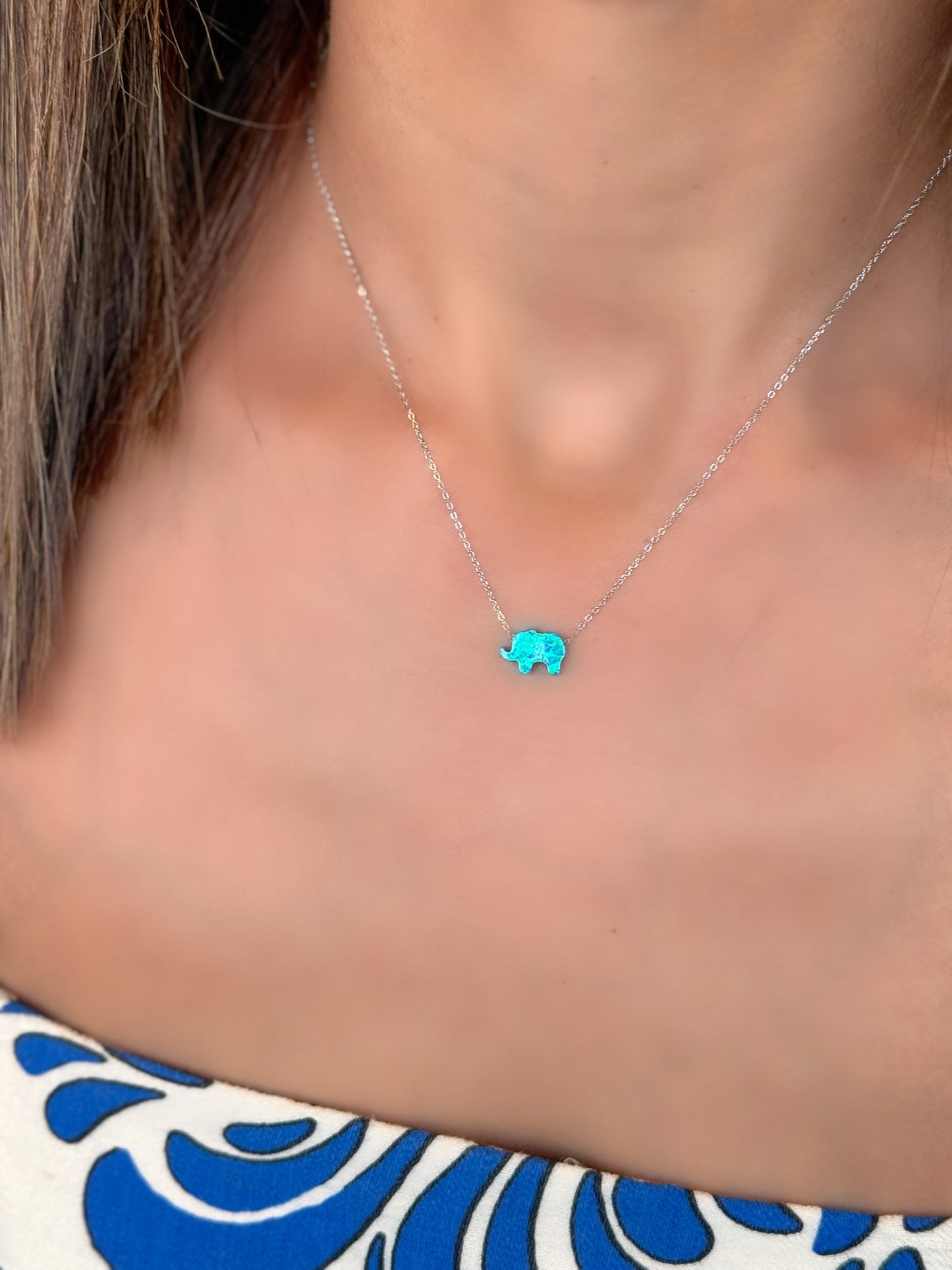 Luminous Blue Elephant Necklace
