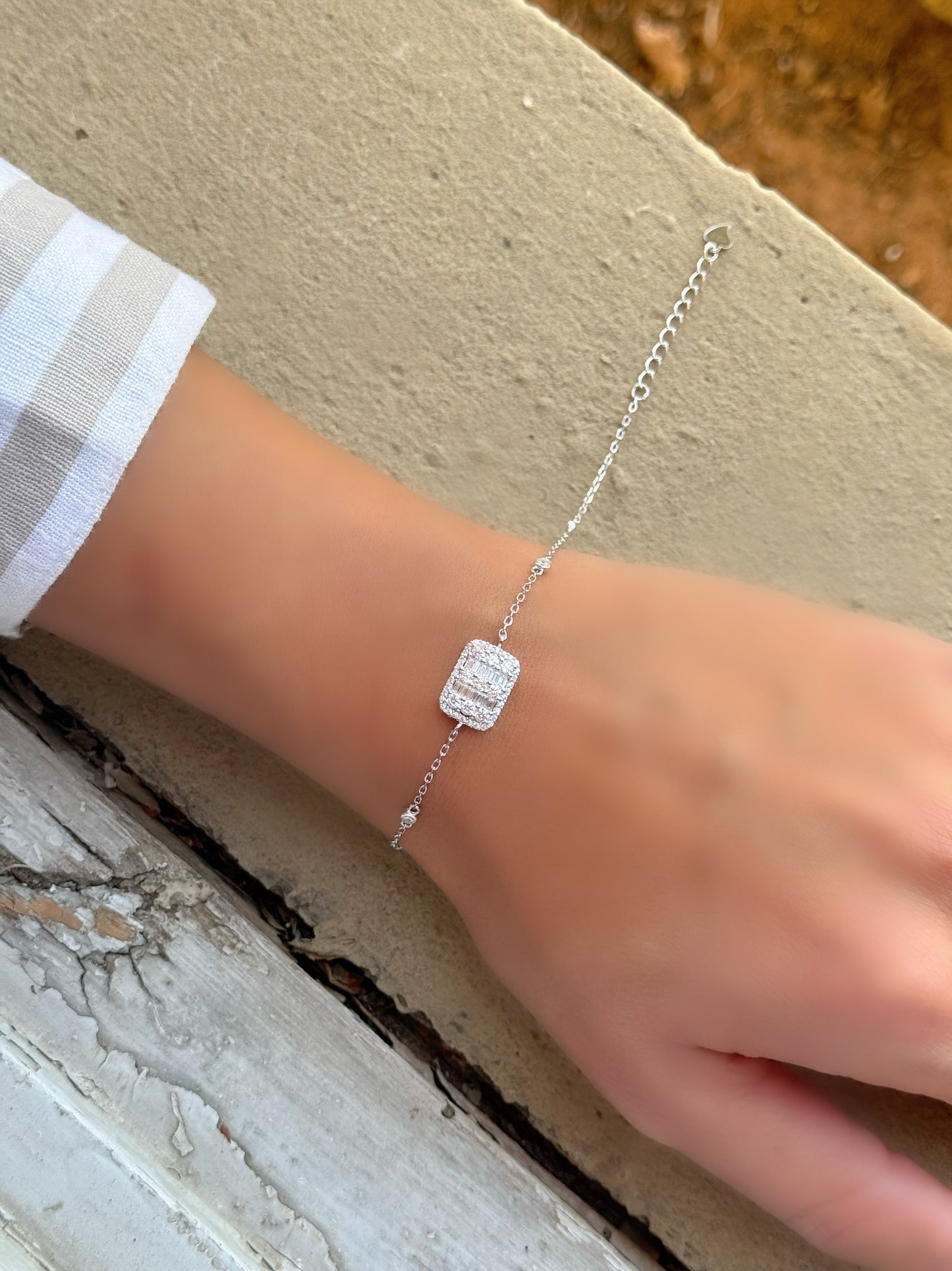 Rectangle Design Bracelet With Two Small Round Stones