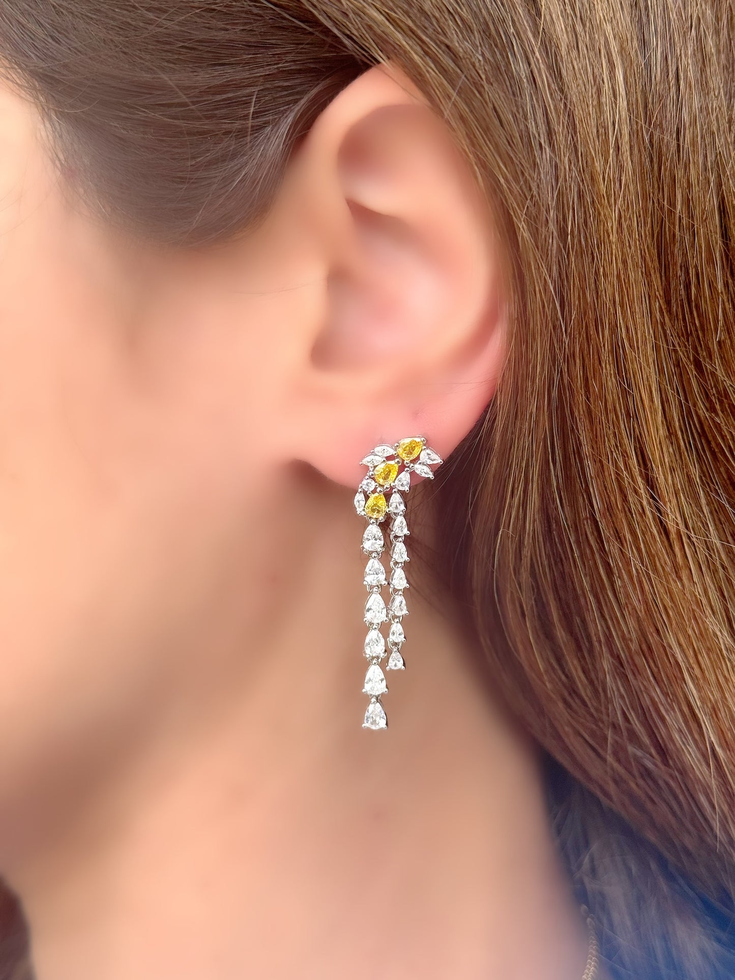 Drop Design Earrings White & Yellow Stones