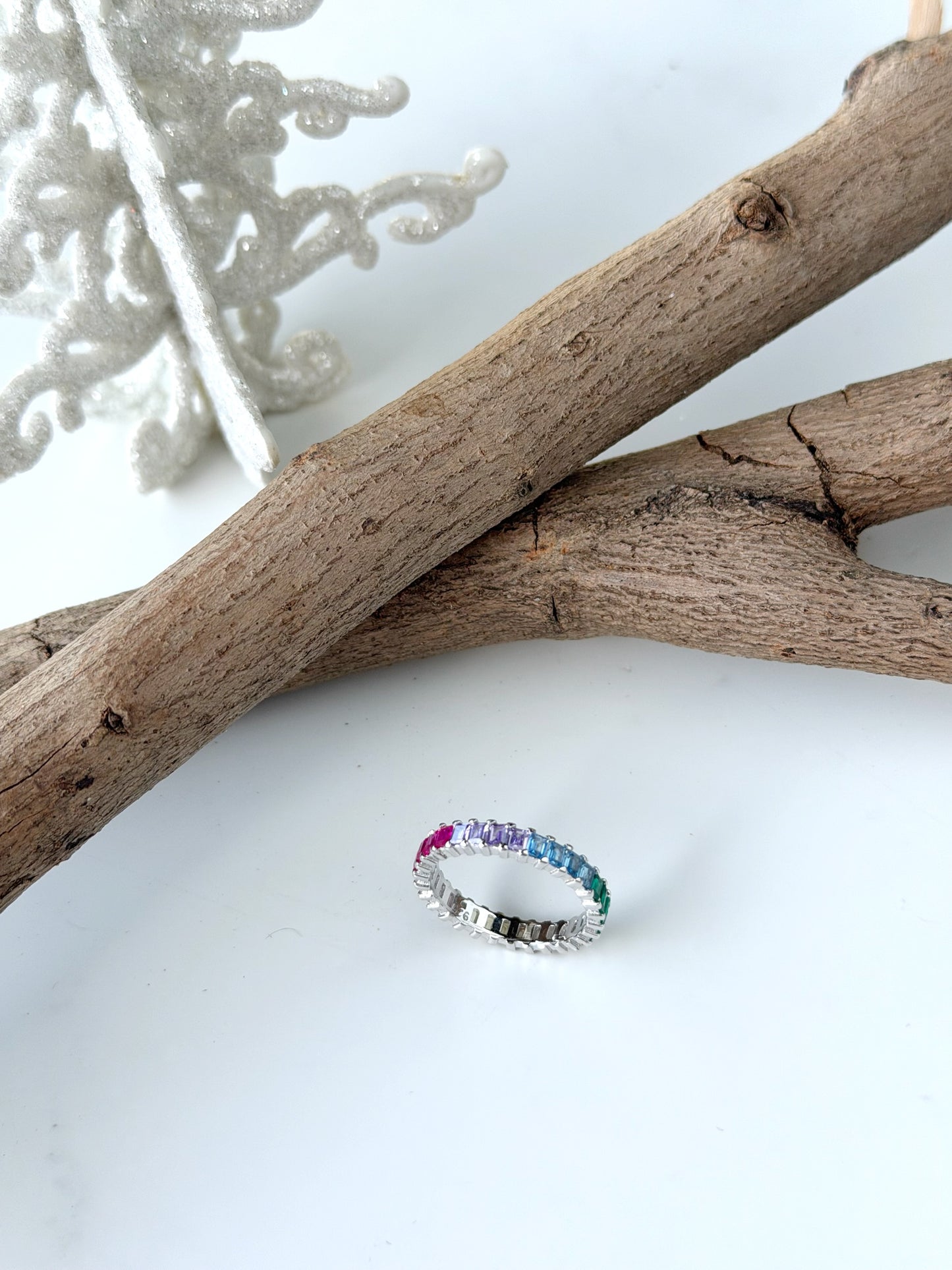 Multi Coloured Small Square Stone Design Ring