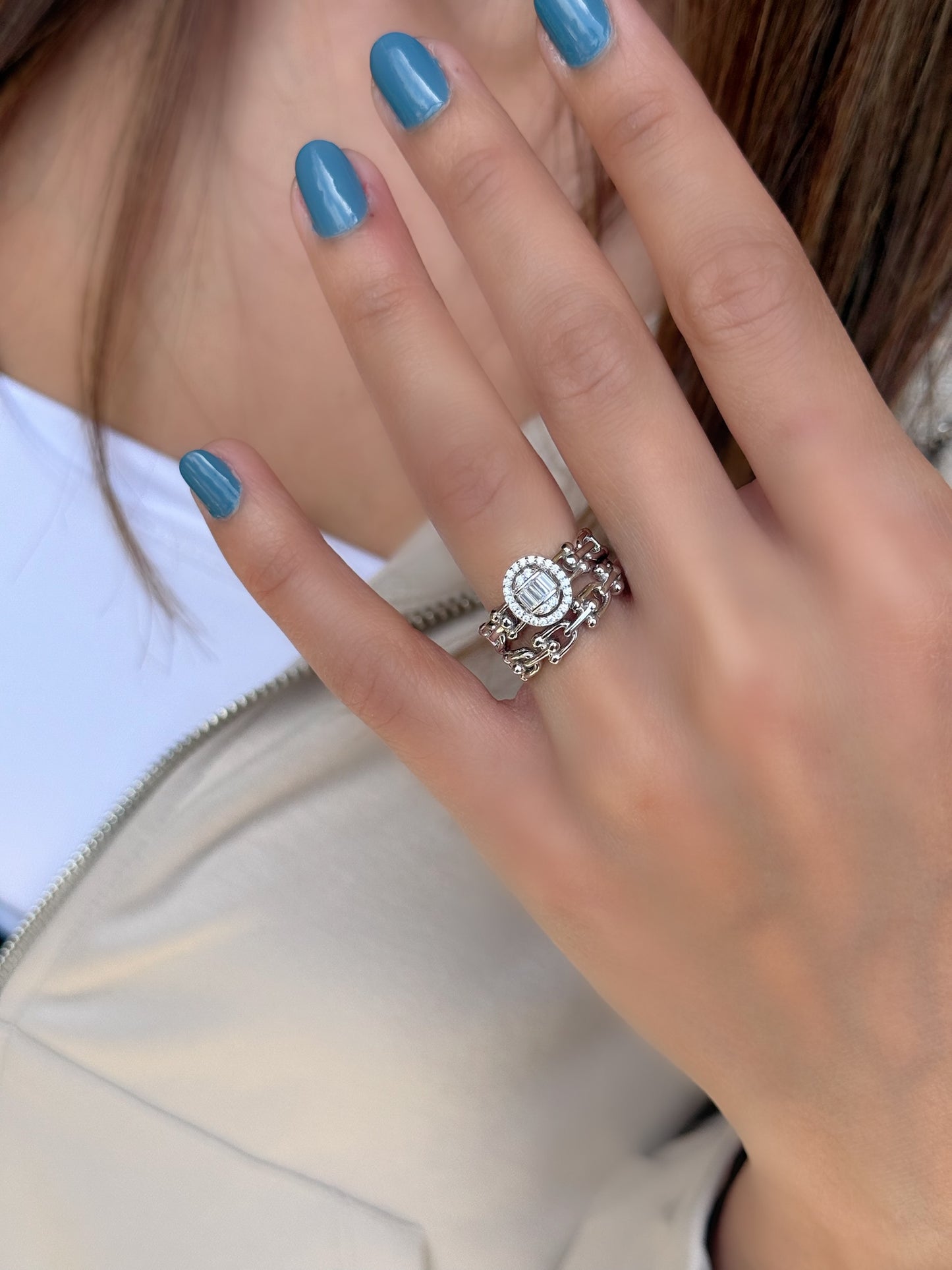 Twins Ring With Oval Baguette Design Stone