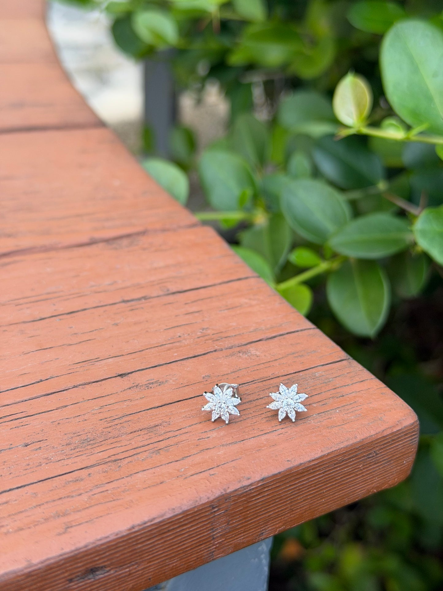 Flower Design Earrings White Stones