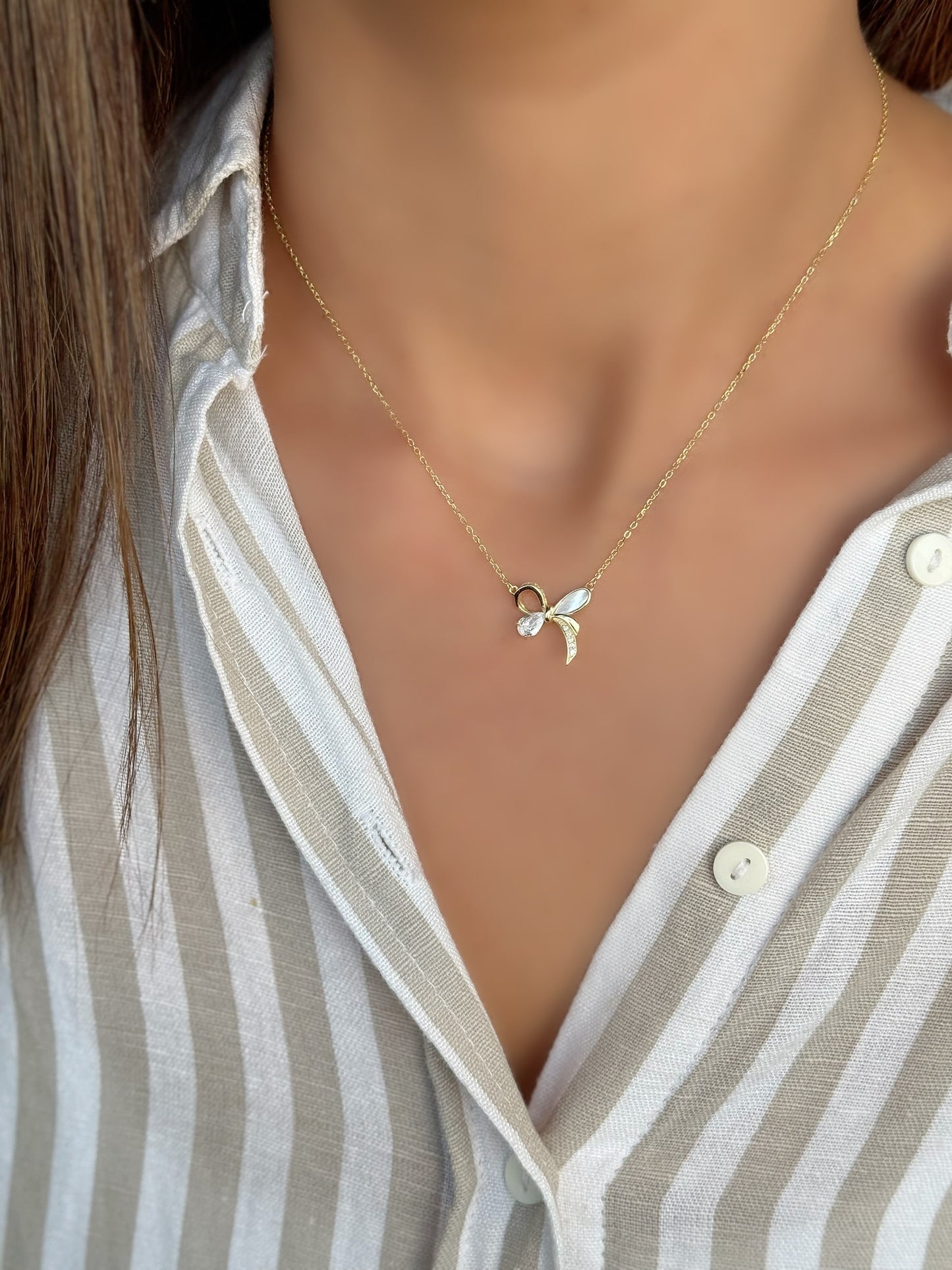 Silver 925 Gold Plated Bow Tie Design Necklace