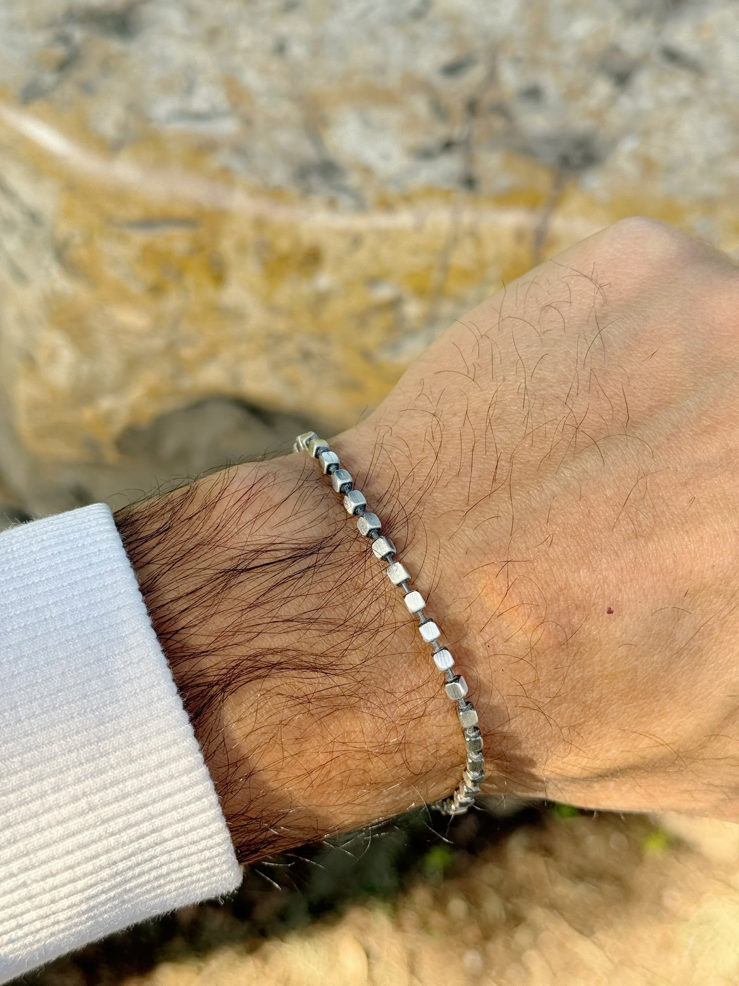 Oxidized Simple Box Chain Design Men Bracelet