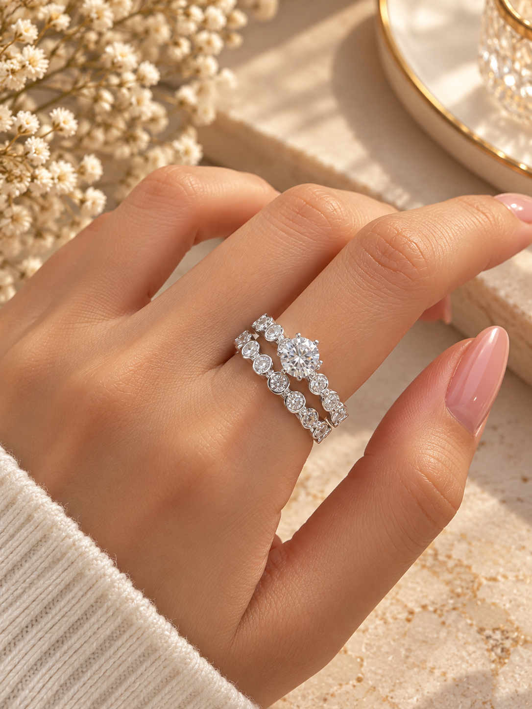 Round Stones Design Twin Ring