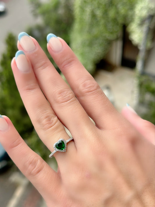 Heart Ring Green Stone Color