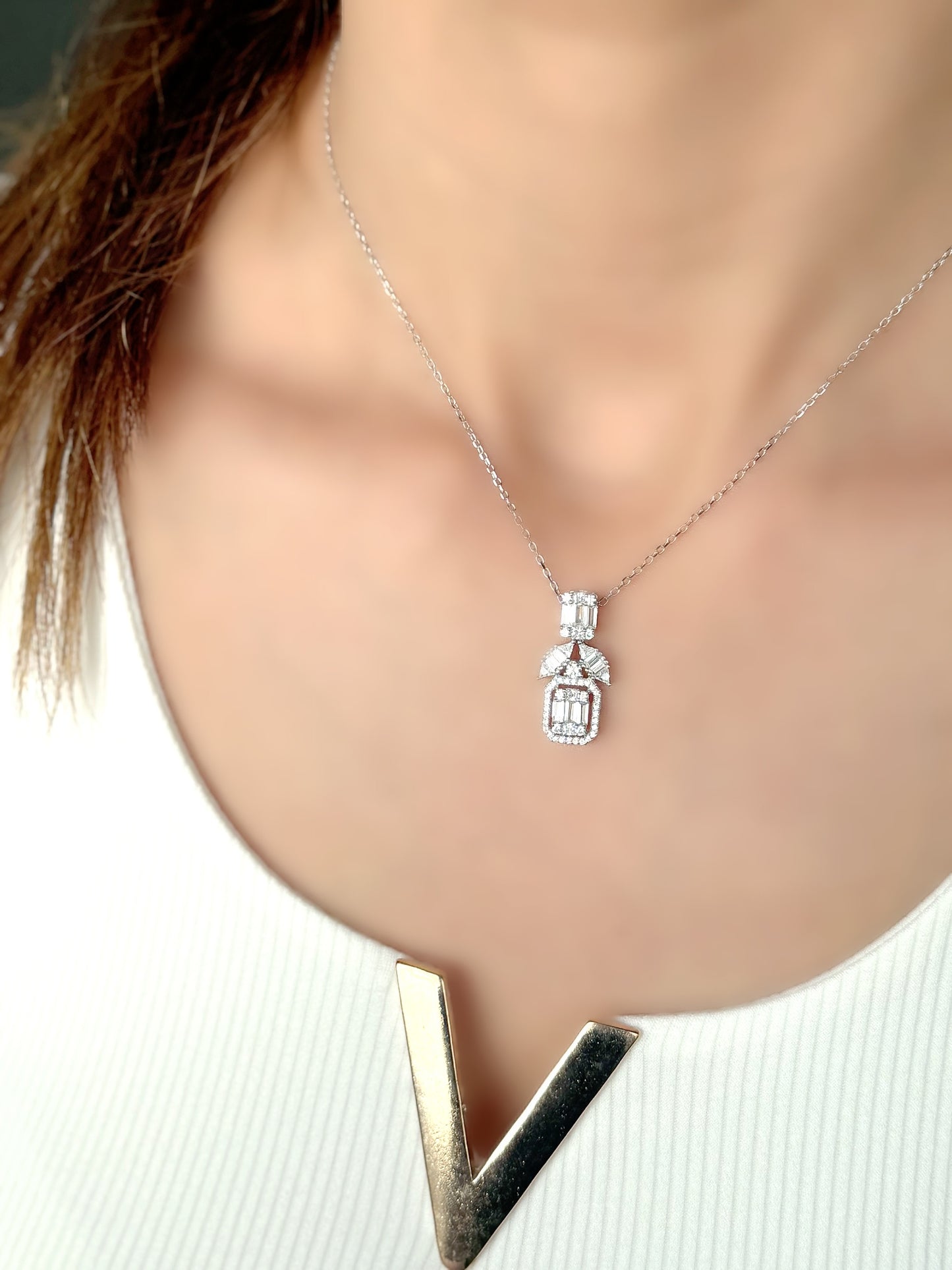 Square Baguette Stones Design Necklace