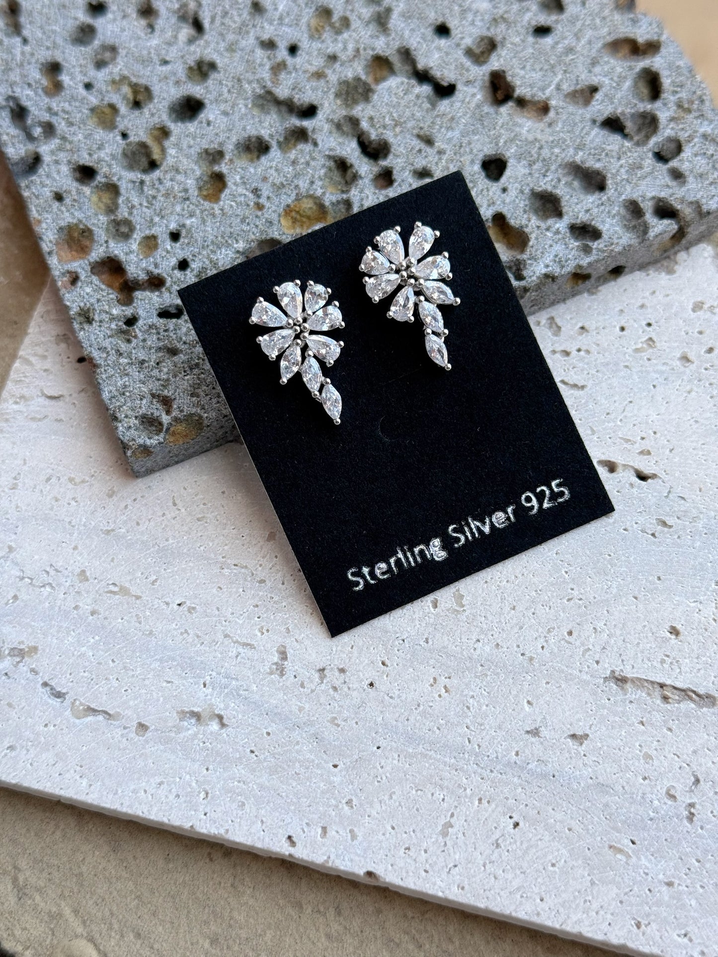Flower Design Earrings White Stone
