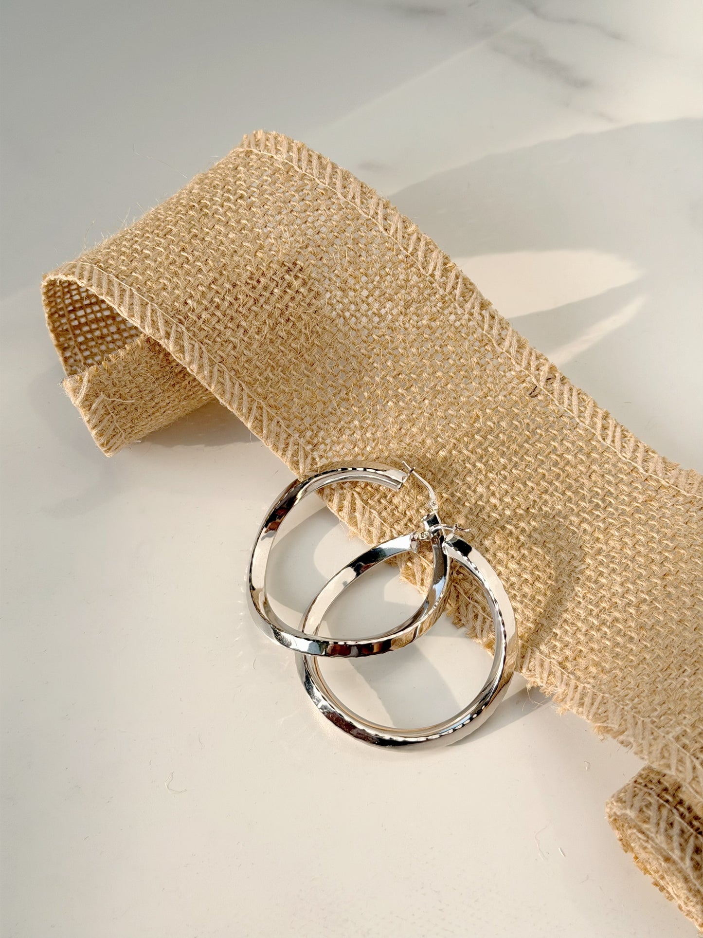 Plain Silver Hoop Curved Design Earrings