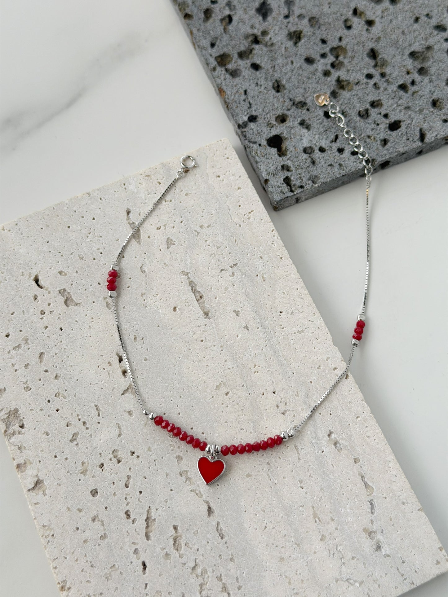 Silver 925 Red Heart design With Red Beads