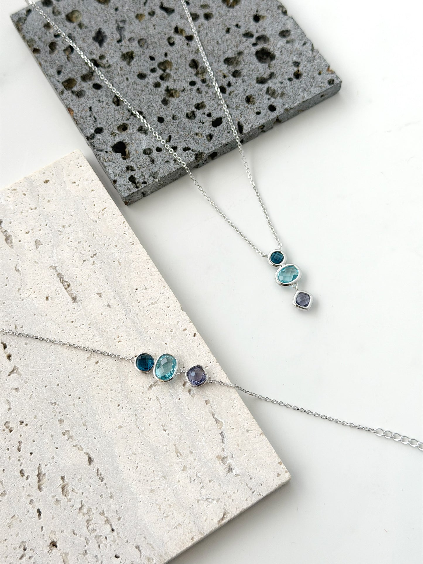 Blue Stone Geometric Shapes Set ( Necklace + Bracelet)