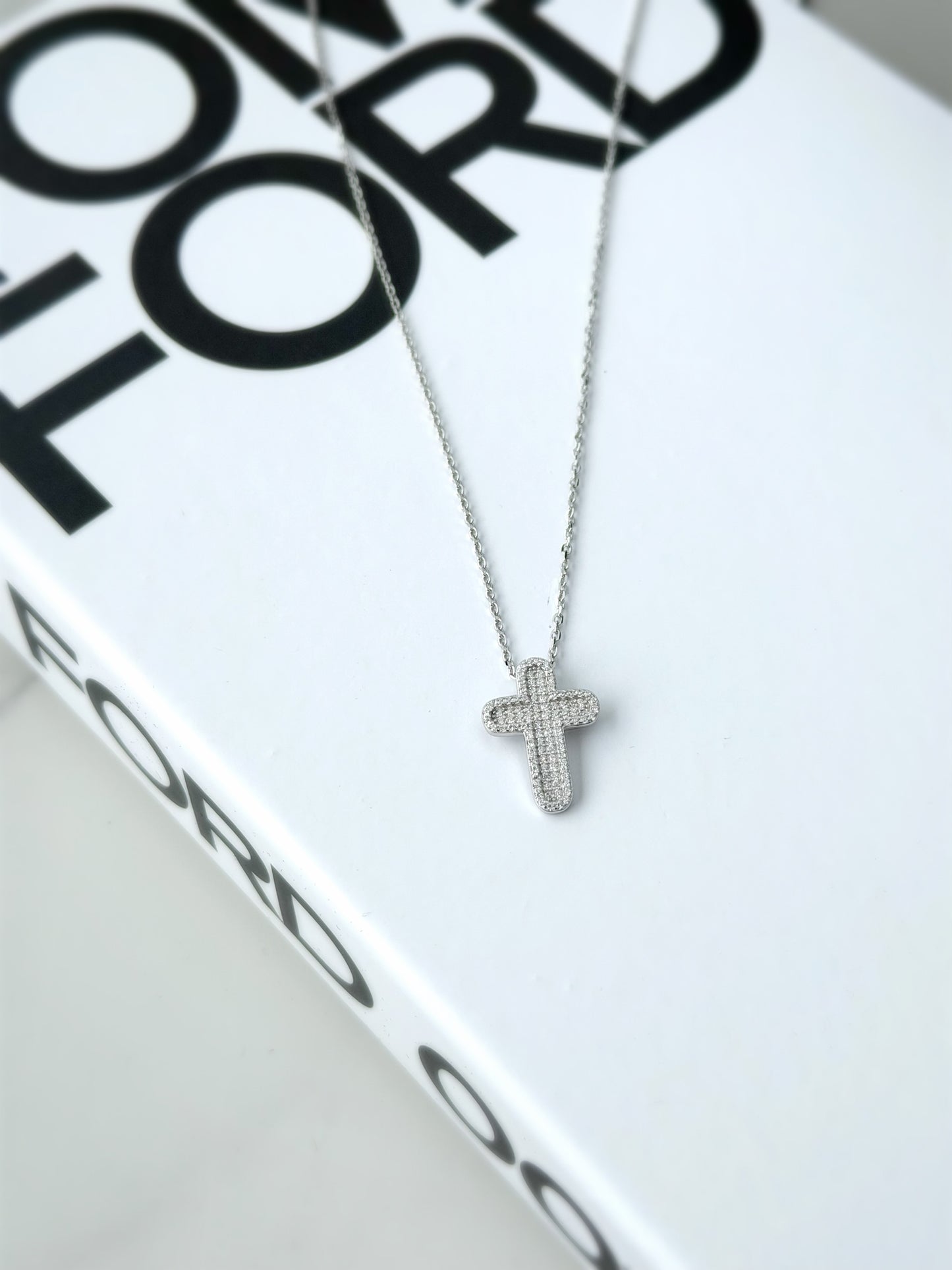 Classy Cross Necklace White Stones