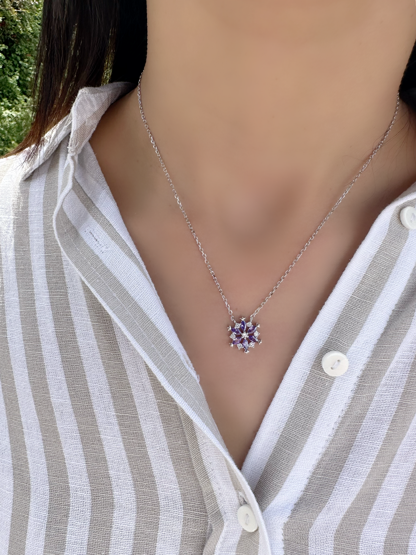 Star Shape Necklace With Purple Zircon Stone