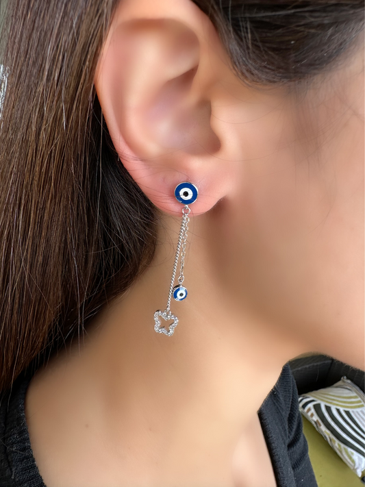 Evil Eye Earrings with Hanging Butterfly
