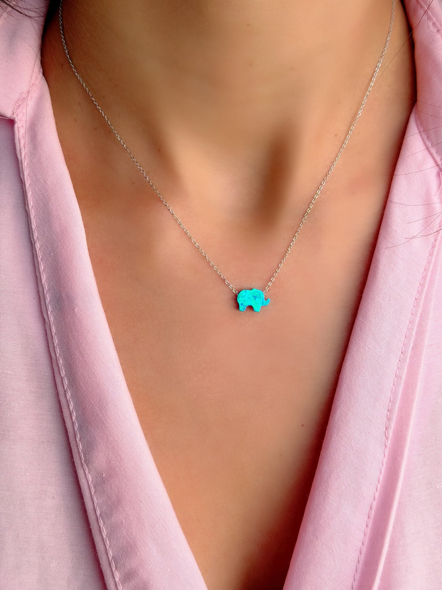 Luminous Blue Elephant Necklace