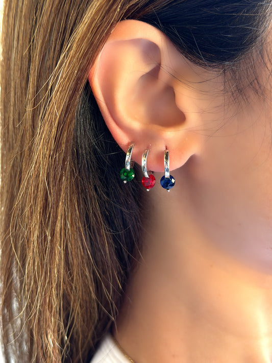 Hoop Design Earrings With Circle Stone Available In Three Colors