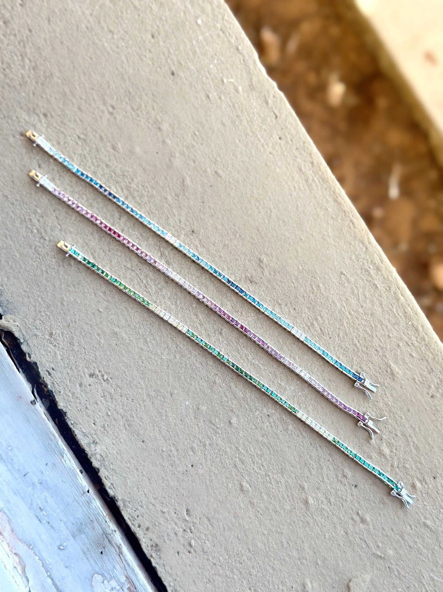 Coloured Square Stones Tennis Bracelets 17 cm Length
