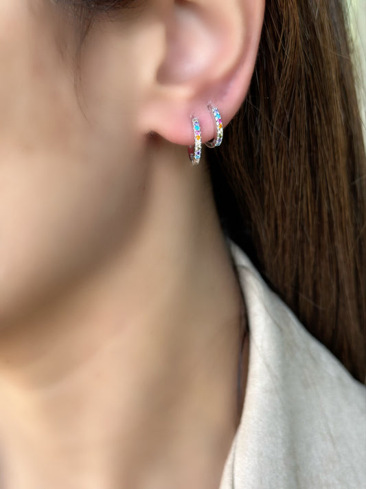 Hoop Design Earrings With Colored Stones