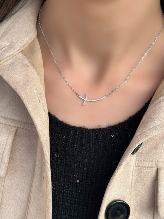 Curved Cross Necklace