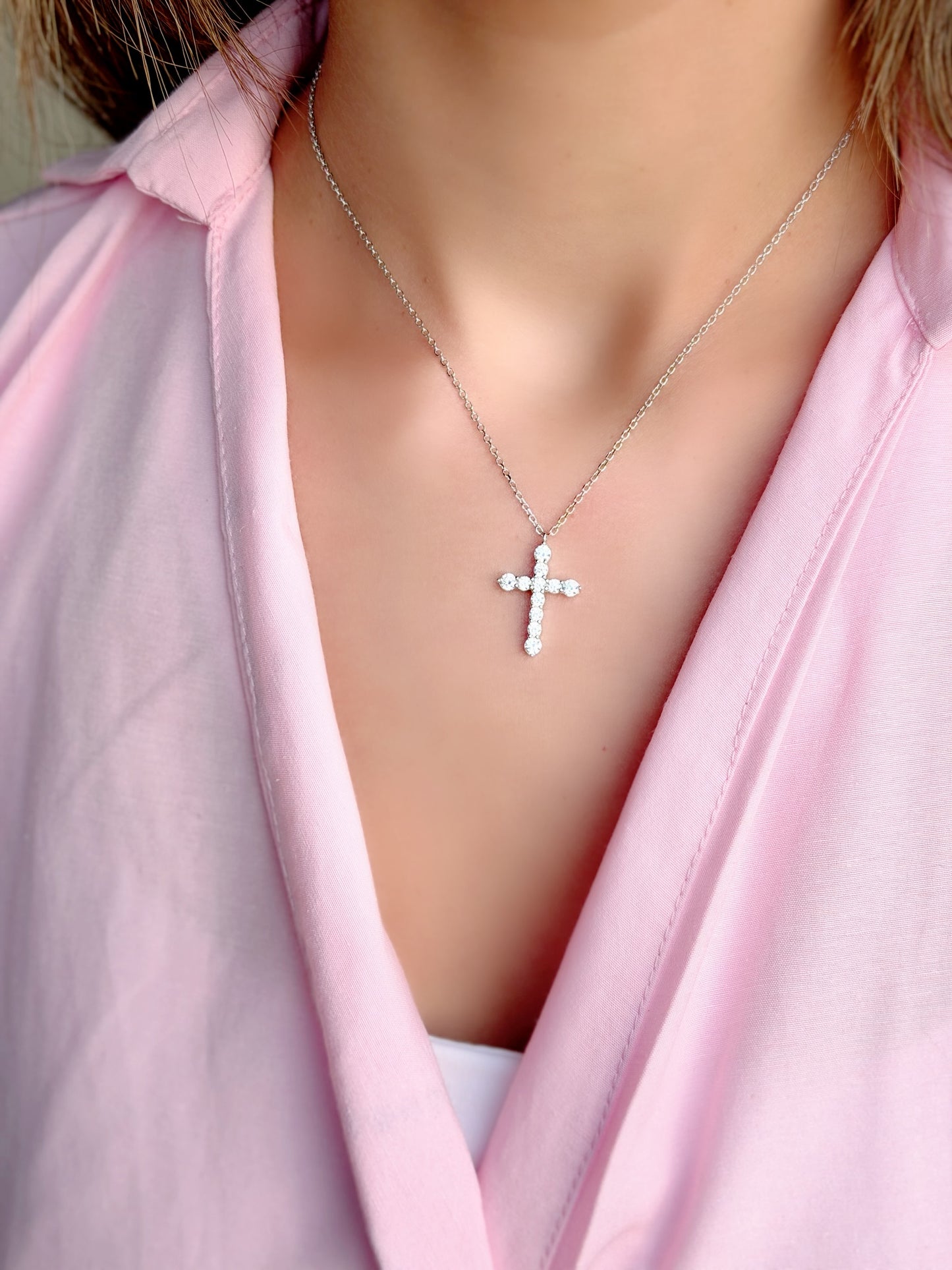 Cross Necklace With Round Stones