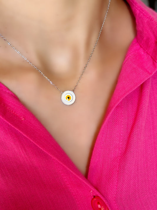 White Color Round Evil Eye Necklace
