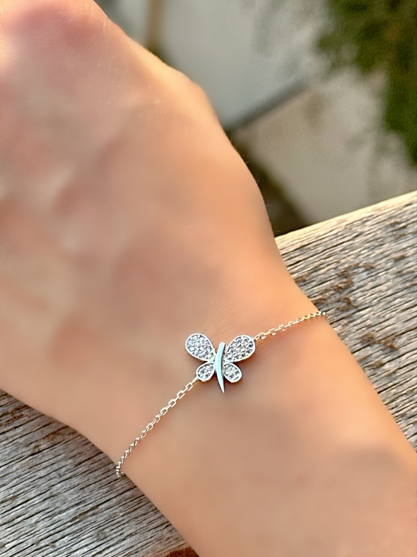 Butterfly With White Stones Bracelet