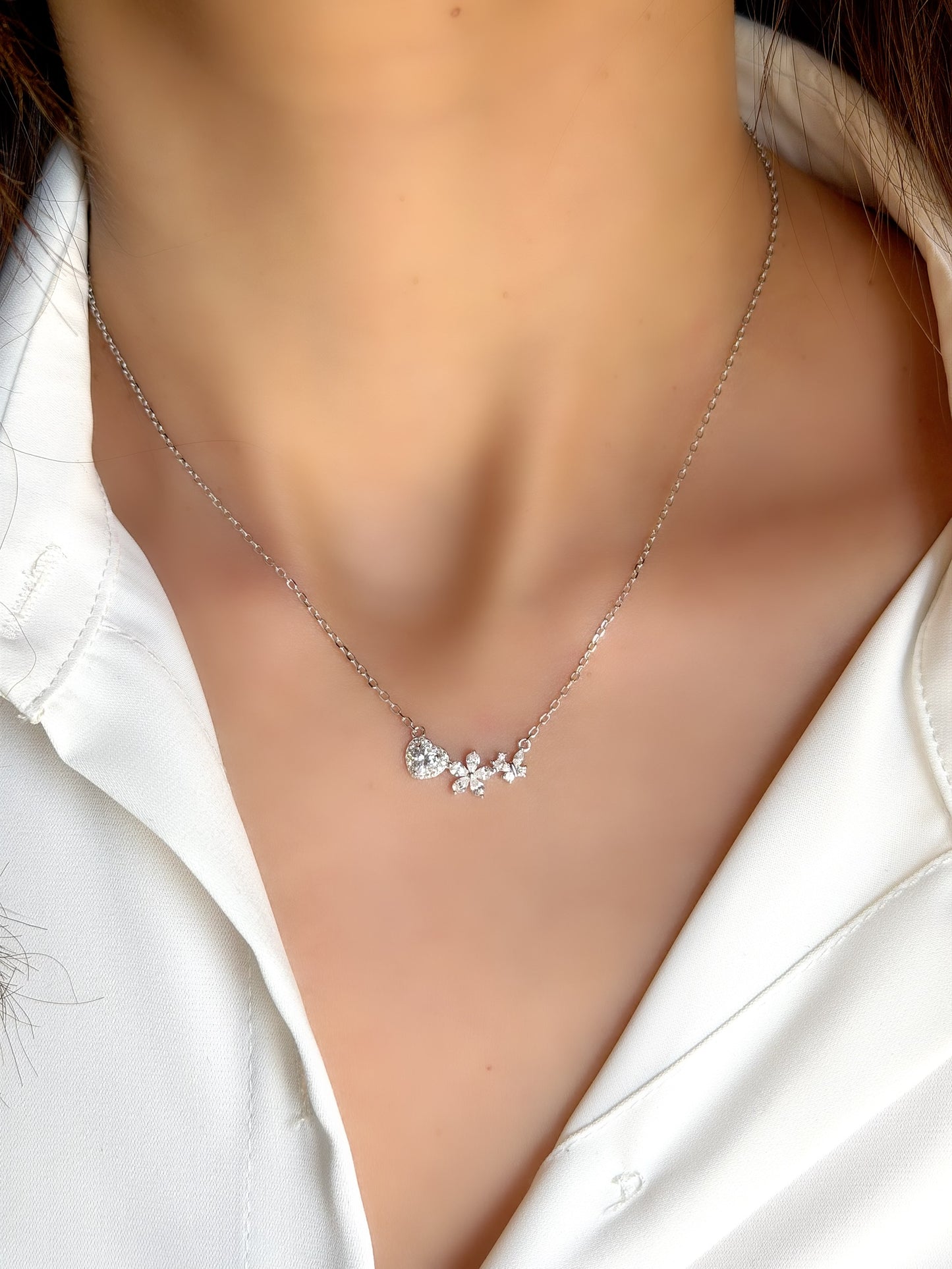 Flower,Heart & Butterfly Design Necklace