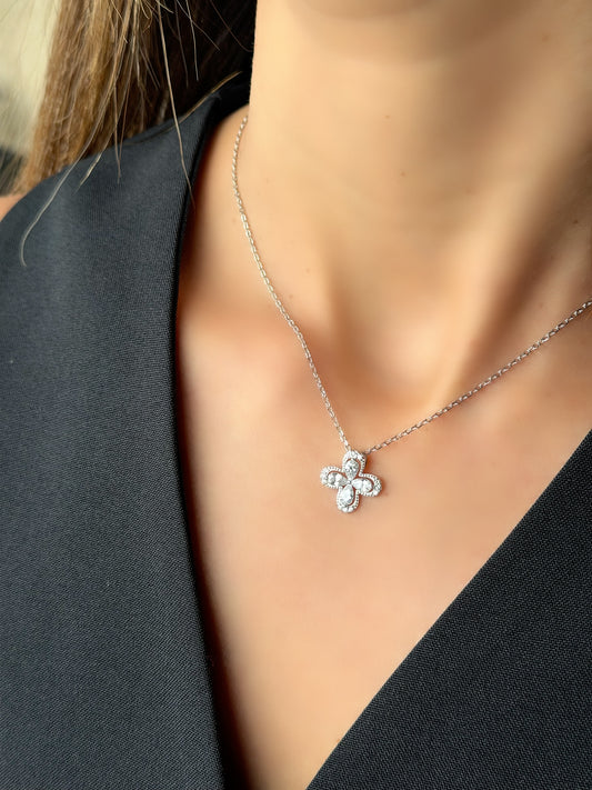 Flower Design Necklace White Stone