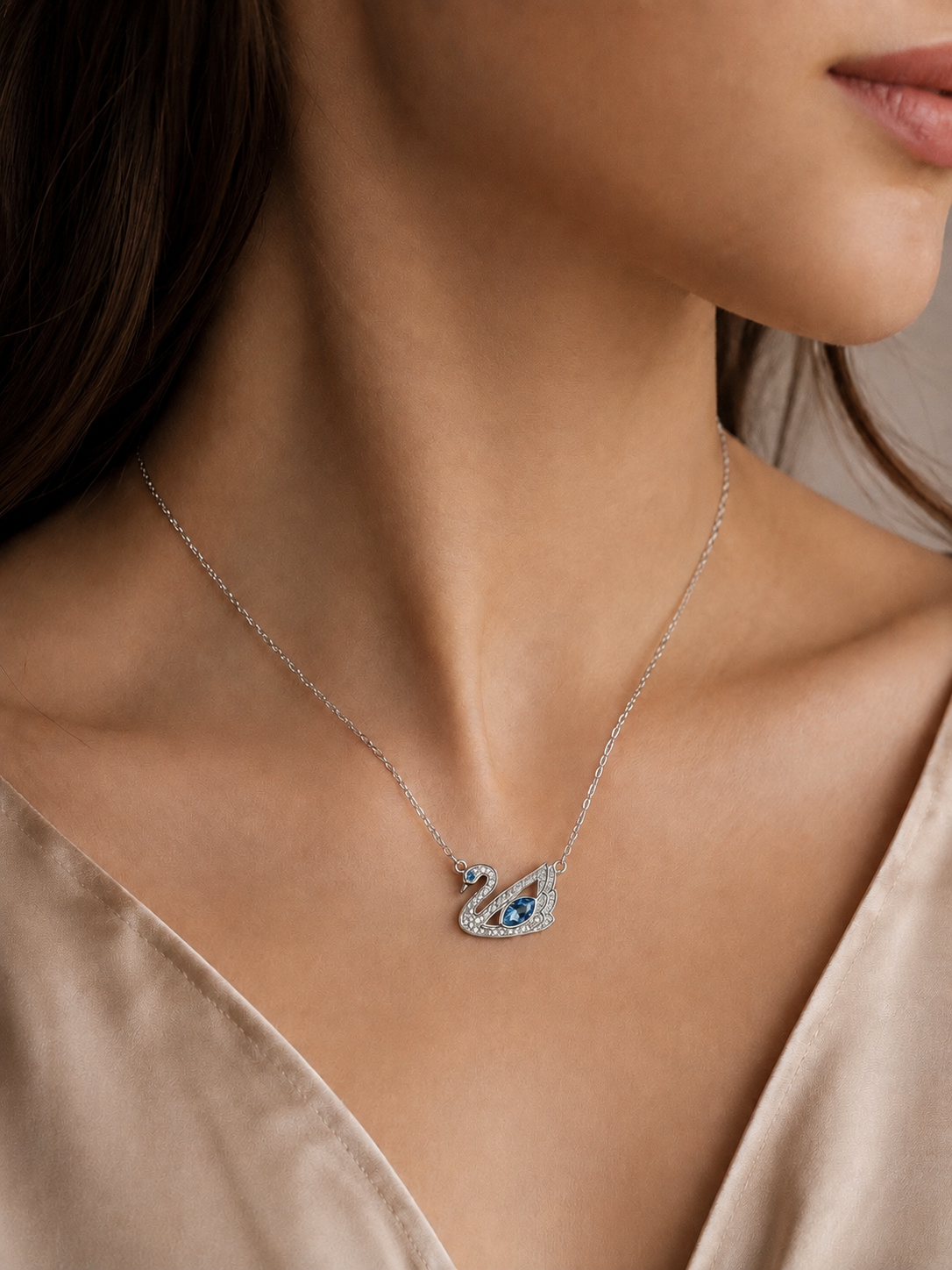 Swan Grace Necklace White & Blue Stone Color