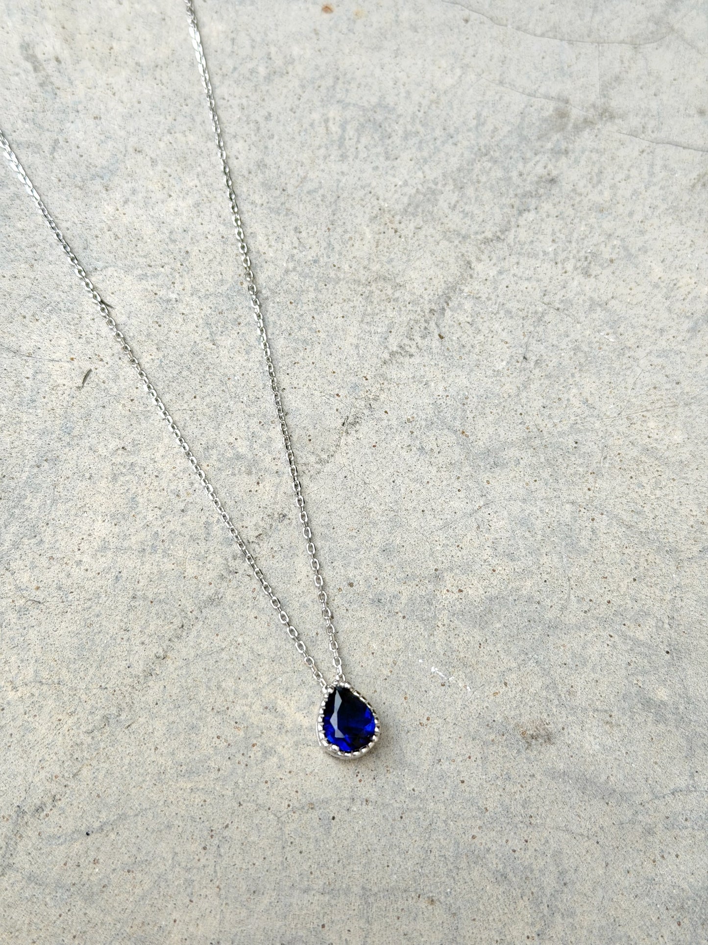 Tear Drop Necklace With Coloured Stone.