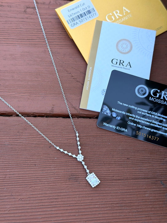 Moissanite Emerald Cut Design Necklace with Certificate