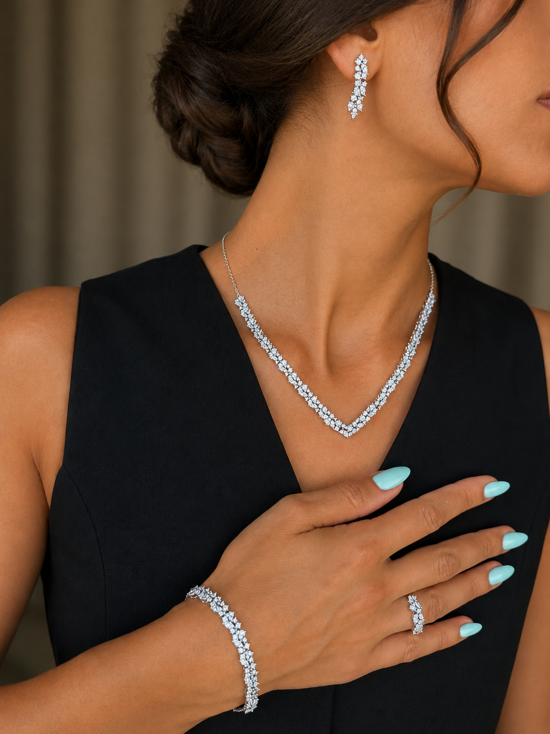 Wedding V shape Cluster Stones Design Set