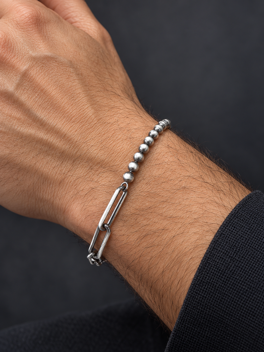 Oxidised Balls & Paper Clip Design Men Bracelet