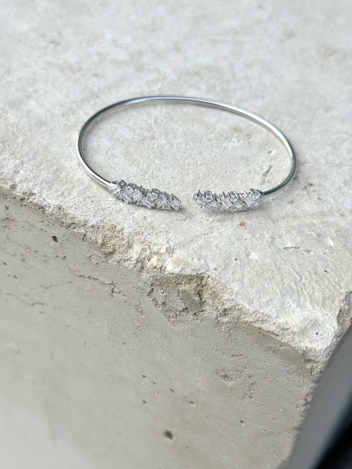Bangle Bracelet With Square & Round Stones