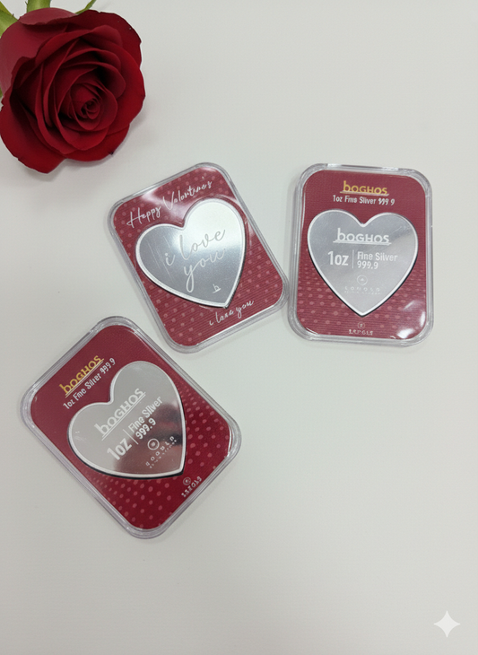 1 ounce Boghos Heart Shape Fine Silver 999.9