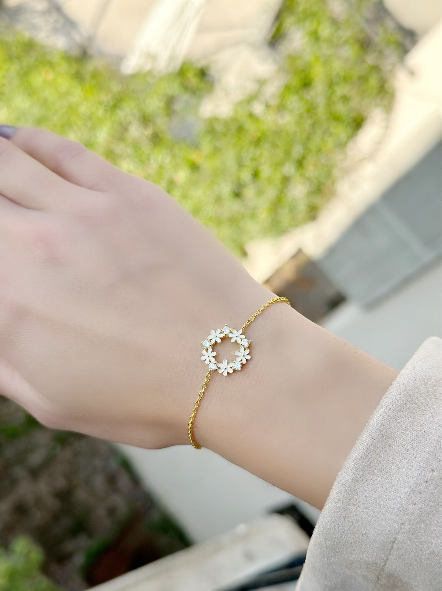 Silver 925 Gold Plated Daisy Flower Design Necklace & Bracelet