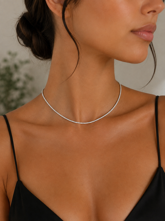 Choker Tennis Necklace Small Stone 1.5 mm - 35 cm + 7 cm Extension - Standard Lock