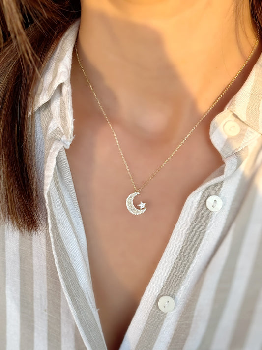 Silver 925 Gold Plated Moon Design Necklace