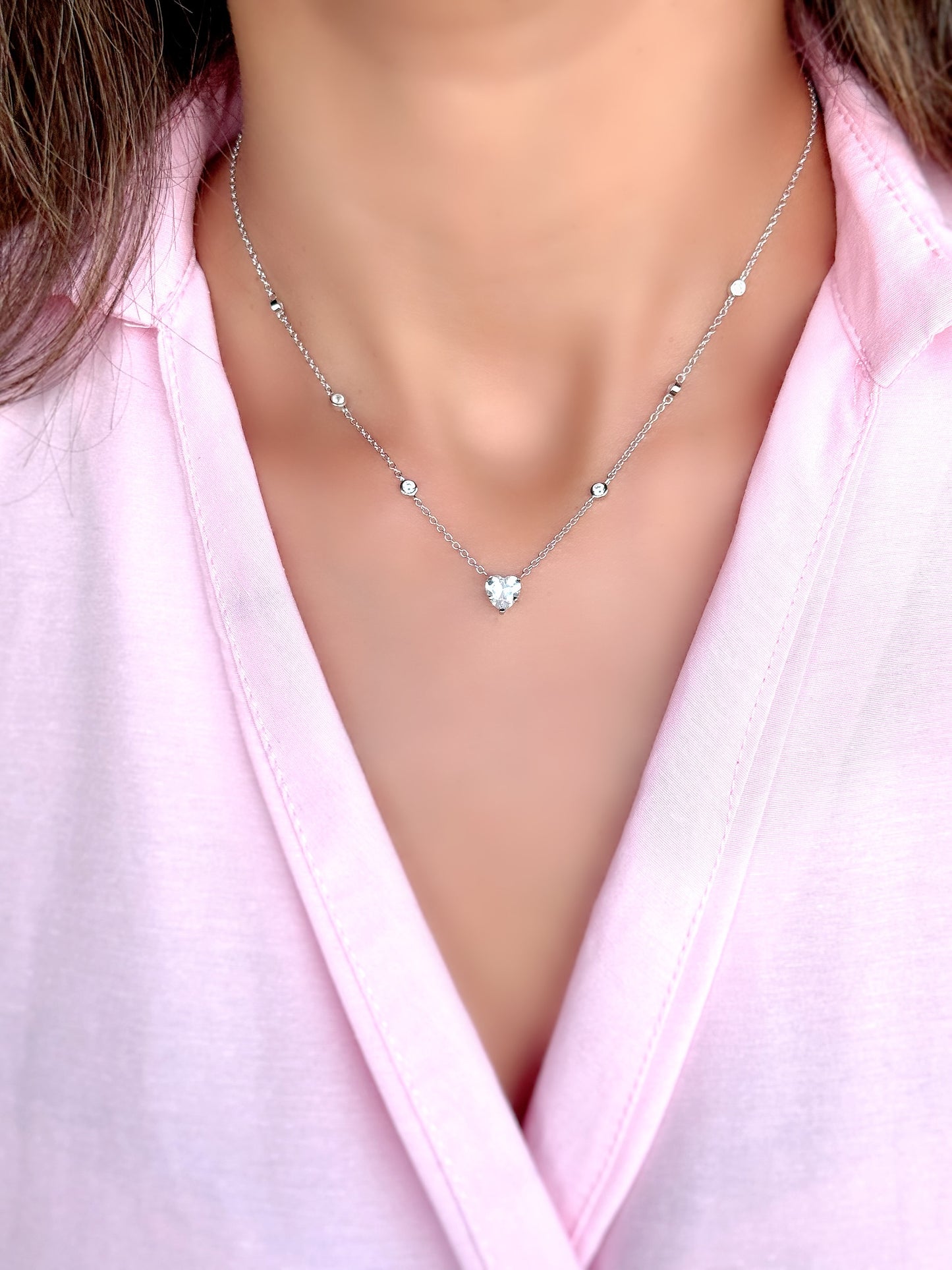 Heart Stone Necklace With Small Round Stones