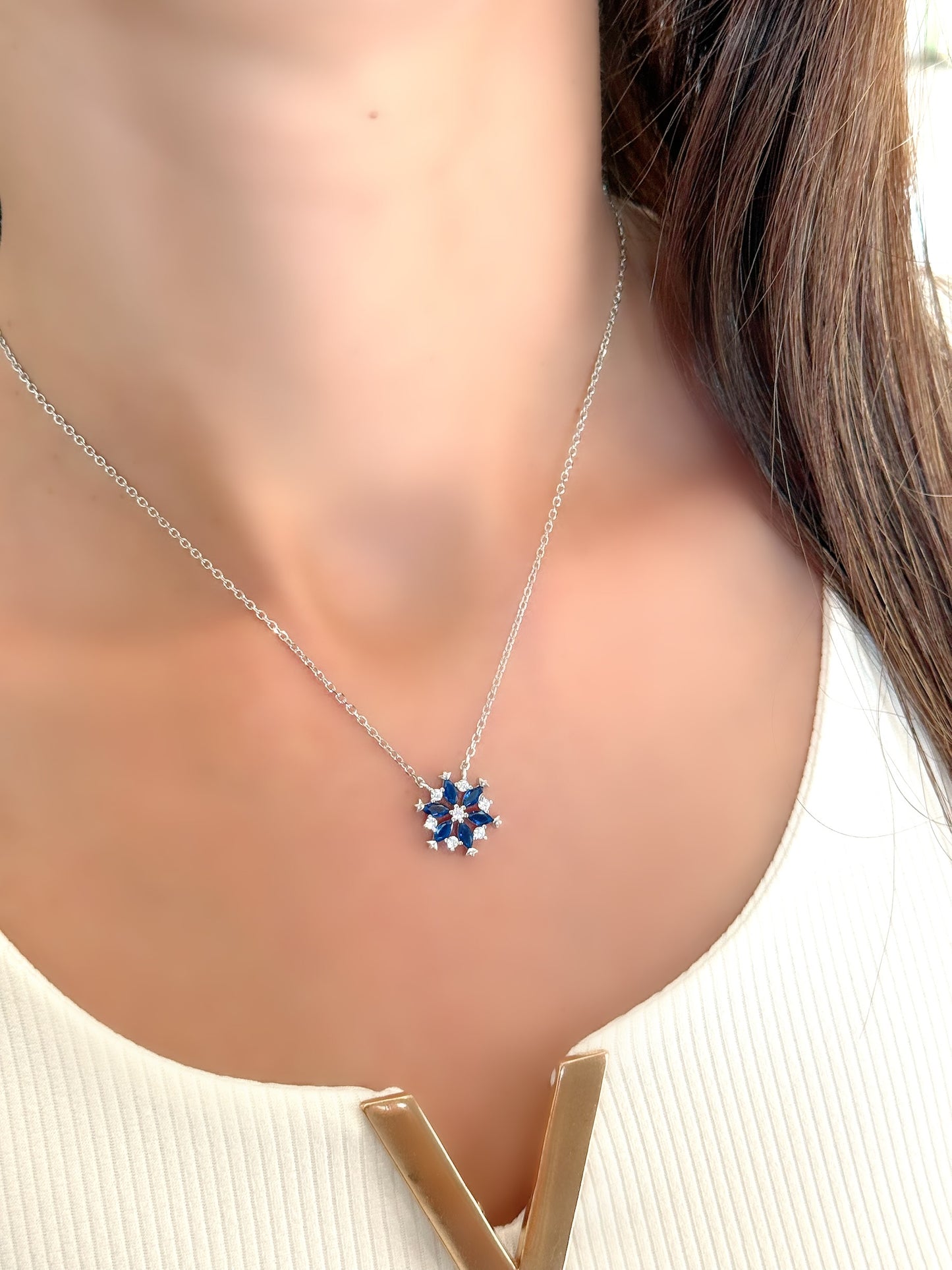 Navy Blue Floral Design Necklace
