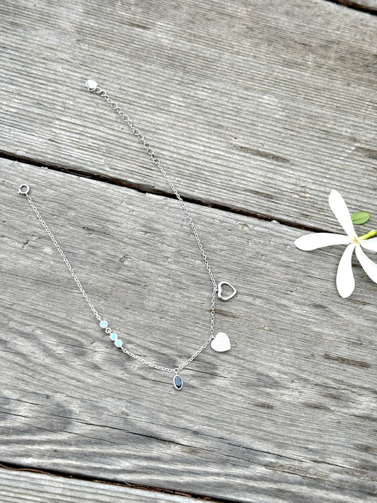 Heart Design Anklet With Blue Stones