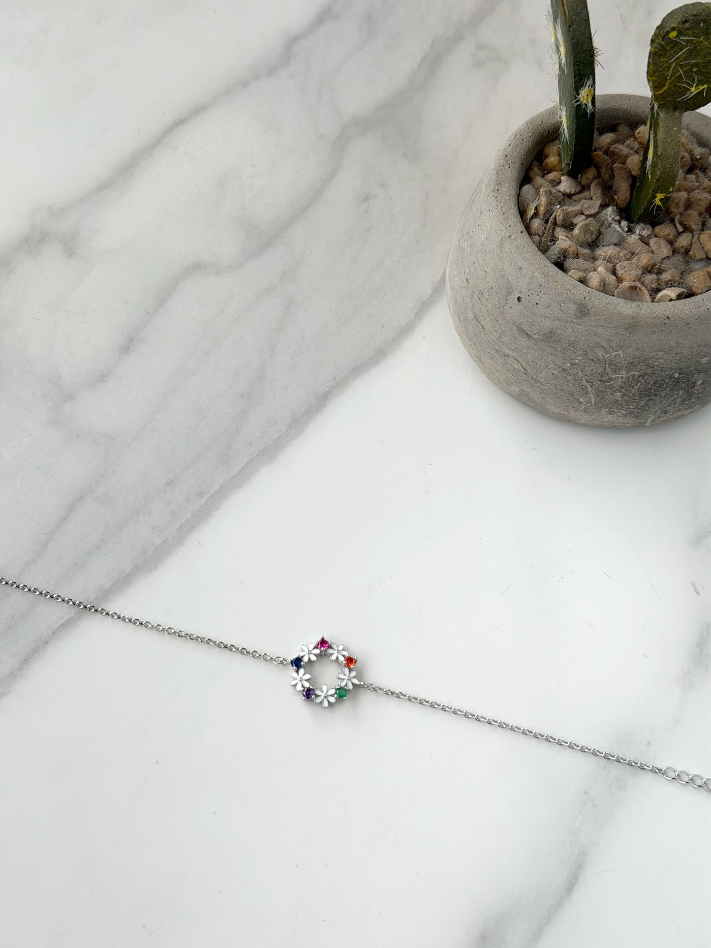 Flower Bracelet With Colored Stones
